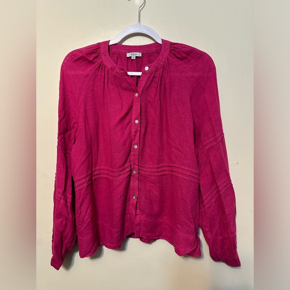 Rails Frances Linen‎ Blend Button-Up Long Sleeve Shirt Pink Size XS Causal